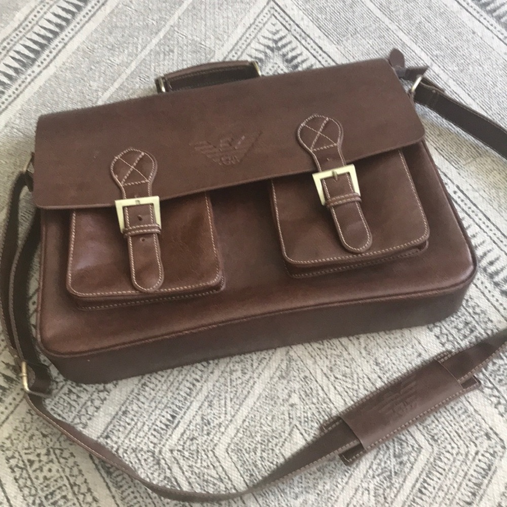 Giorgio Armani Brown Leather Messenger Bag